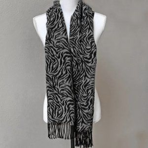 Merona black and gray zebra scarf with frayed edge